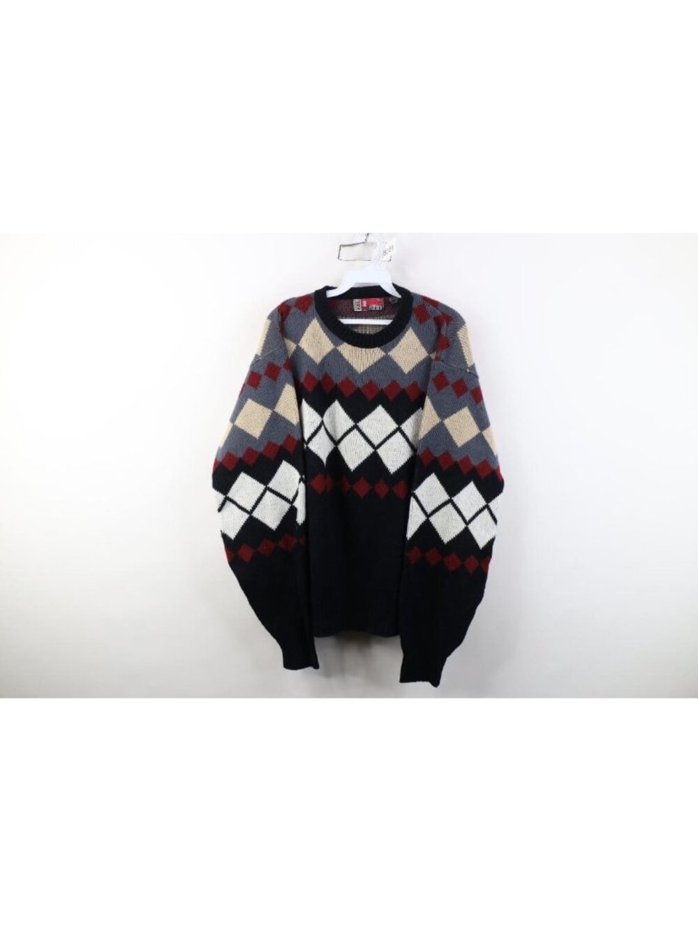 Vintage 90s Streetwear Mens Large Argyle Diamond Geometric Knit Crewneck Sweater
